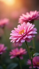 Obraz premium Delicate pink New York asters, autumn bloom, soft focus , soft, october, nature