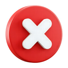Obraz premium A glossy red bubble icon with a white x symbol isolated on transparent background