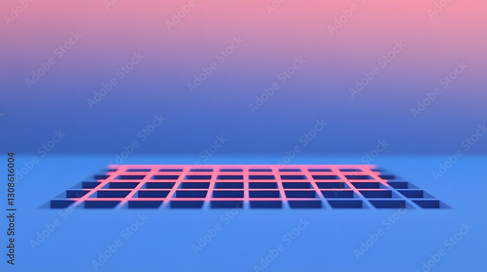 Poster a blue surface with a red grid appears to be floating