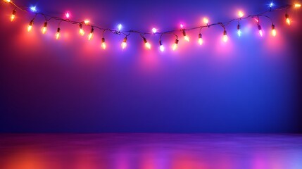 Colorful Christmas lights on a purple backdrop