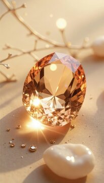 Sparkling topaz on a neutral beige background, art, decorative elements, crystals