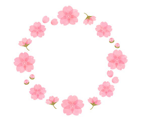 桜の花の丸いフレーム　水彩　春　花びら　ピンク