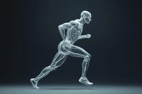 Abstract wireframe runner athletic human body anatomy running sport 3d grey dark model speed power