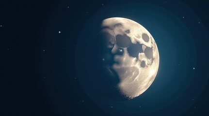 Fototapeta premium A surreal depiction of the Moon with an eerie, skull-like surface, set against a cosmic background. A haunting celestial concept blending science fiction and astronomy.