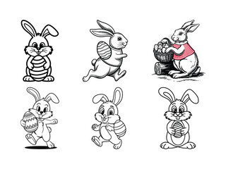 Easter Bunny with Eggs – Line Art Illustration for Coloring and Design