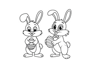 Easter Bunny with Eggs &ndash; Line Art Illustration for Coloring and Design