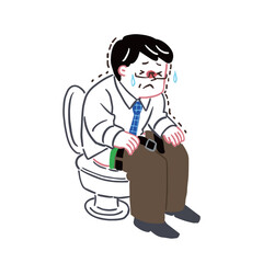 便が固くて出づらいので悩んでいる中年の男性　腸内環境についてのイラスト