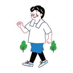 ウォーキングなど適度な運動をしている男性　腸内環境についてのイラスト