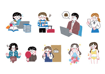 便秘と腸内環境についてのイラストセット２