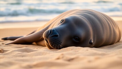 "Adorable Elephant Seal Lounging Peacefully on a Sandy Beach"