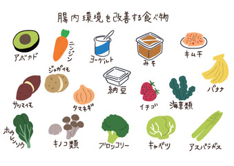 腸内環境を改善する食べ物のイラストセット