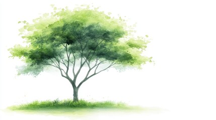 Serene watercolor tree painting, tranquil forest art and nature's harmony