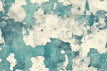 Obraz premium Seamless painted bunker textured surface with peeling paint in shades of teal and cream, creating a distressed and weathered appearance.