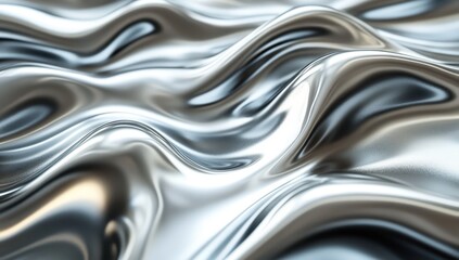Shimmering Metallic Surface with Fluid Waves and Reflections Captured in Stunning Detail for Abstract Art and Design Purposes
