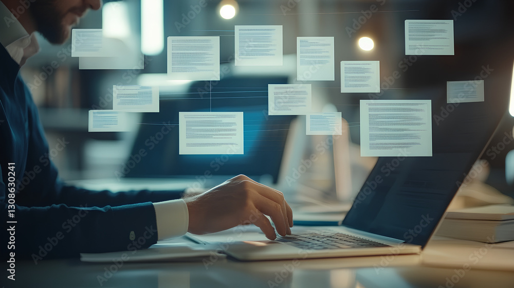 Poster business process, workflow automation with flowchart. document management system dms, enterprise con