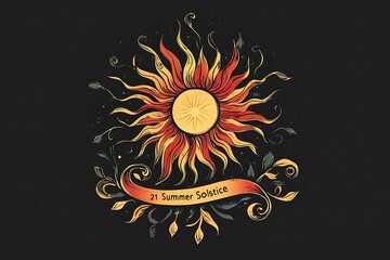 Elegant June 21 Summer Solstice Logo with Solar Design