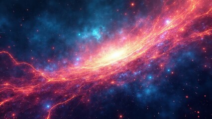 Fototapeta premium Holographic data streams, A galactic display of holographic streams intertwined with radiant energy pulses and dazzling lights illuminating vast s