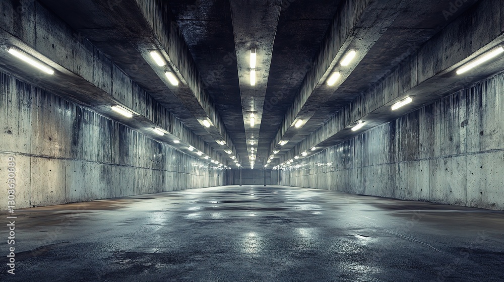 Poster modern abstract concrete room with empty space and ceiling lights