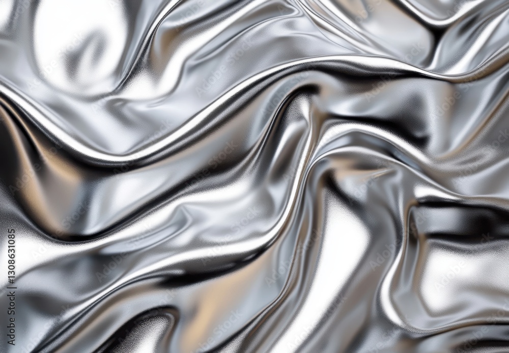 Poster shiny metallic texture with elegant wavy fabric design creating depth and dimension for modern texti
