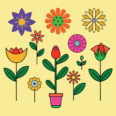 Beautiful Colorful Floral Icon Set Collection