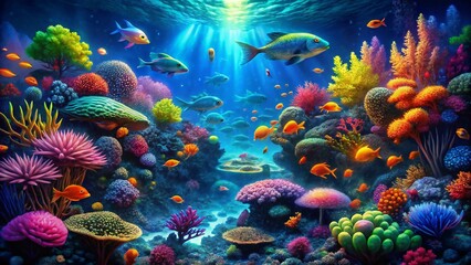Obraz premium Colorful tropical coral reef in the Red Sea with marine life