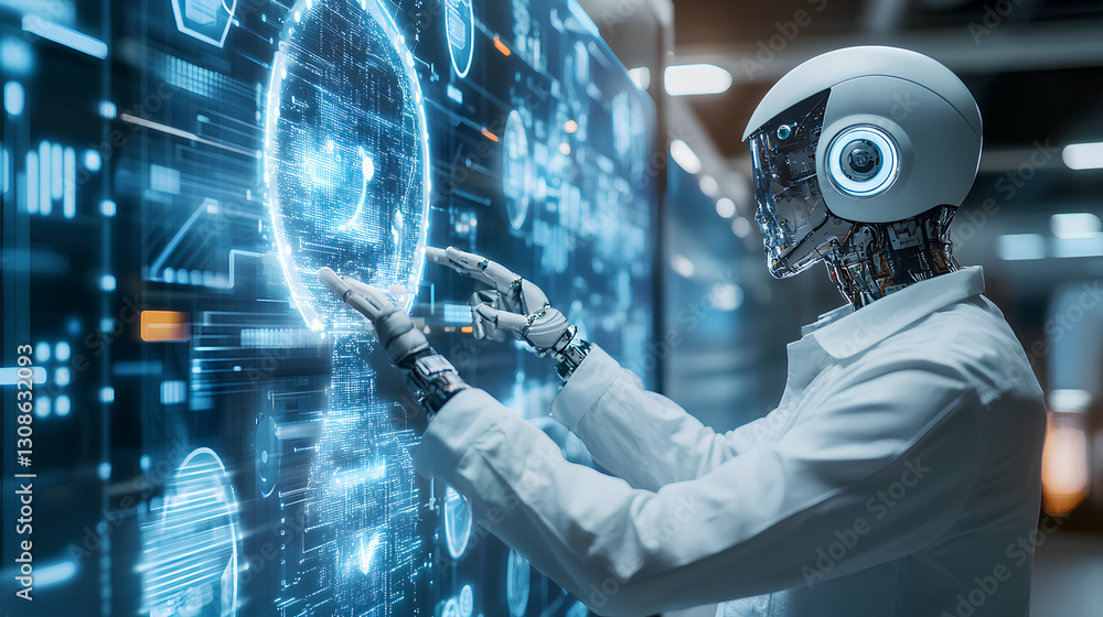 Poster businessman use artificial intelligence ai technology for enhanced work efficiency data analysis and