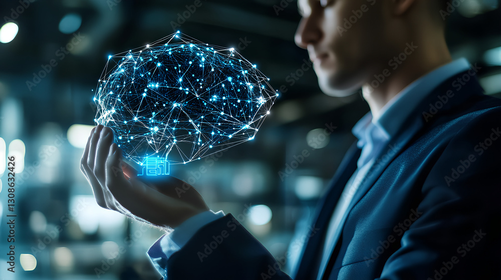Poster businessman use artificial intelligence ai technology for enhanced work efficiency data analysis and