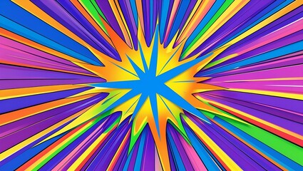 Bright rainbow bursts of color create a psychedelic digital swirl