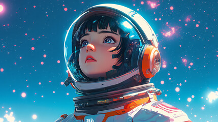 Astronaut gazing at stars in a vibrant galaxy.