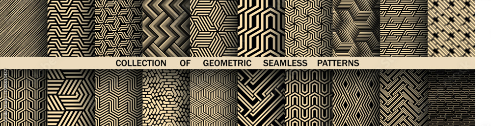 Aufkleber Geometric set of seamless black and golden patterns. Simple vector graphics
