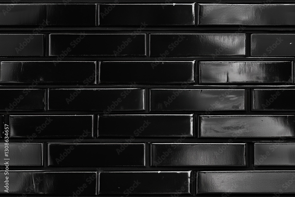 Poster seamless polished brick wall texture glossy black rectangular tiles arranged in a horizontal pattern