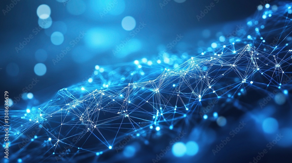 Poster abstract blue background with interconnected lines and points design
