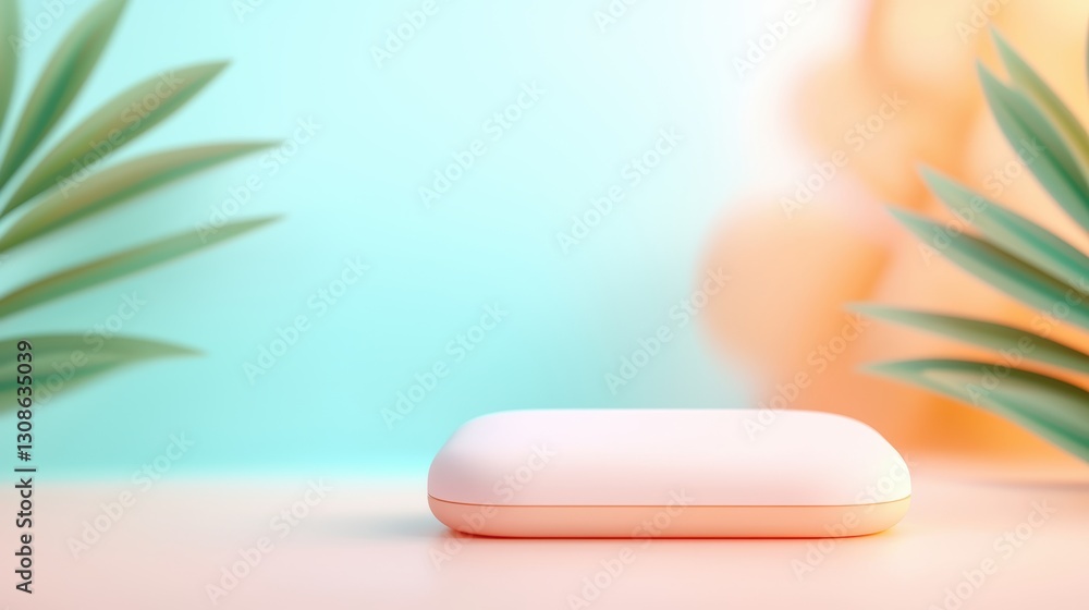 Poster a minimalistic scene featuring a sleek white case centered against a soft, colorful background with 