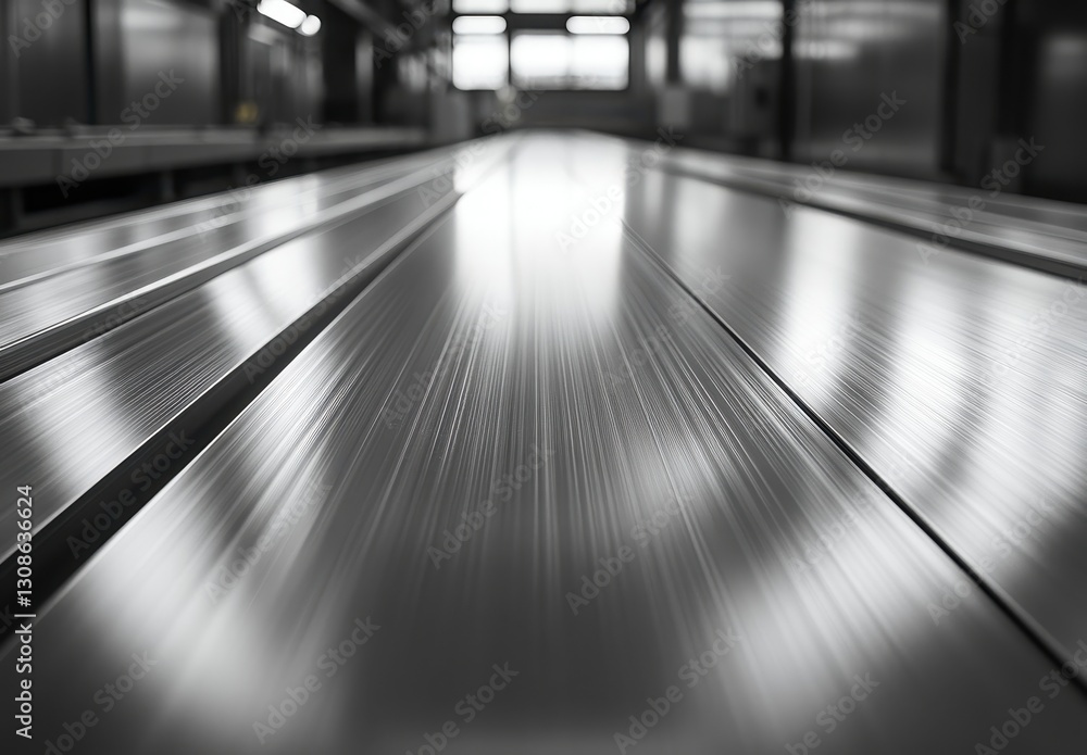 Poster smooth silver surface of industrial metal with reflection in modern factory setting perfect for manu