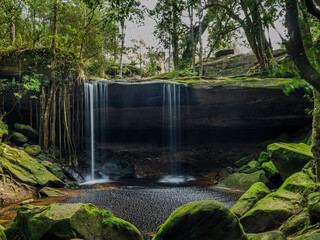 Photography long exposure landscape view amazing waterfall beautiful in nature in tropical hiking...