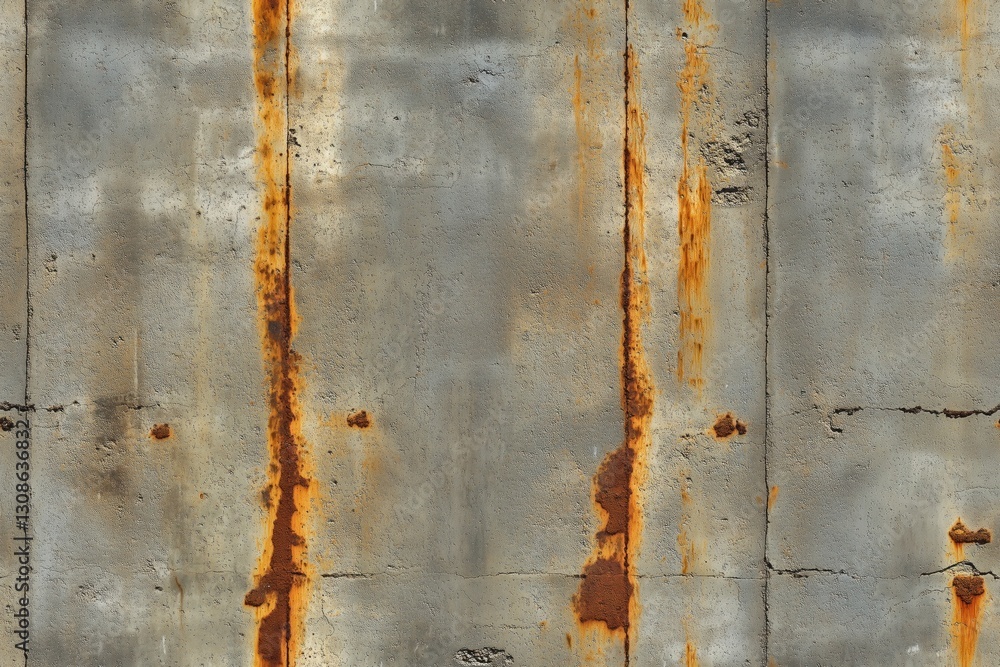 Poster seamless rusty streaks bunker texture weathered concrete wall with vertical rust stains, showing tex