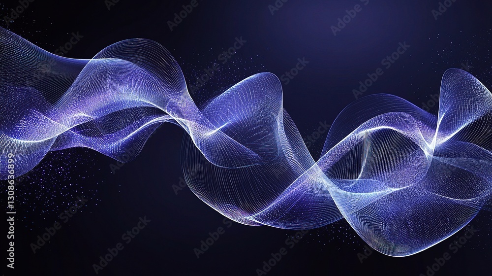 Poster abstract dark blue background with light lines and waves