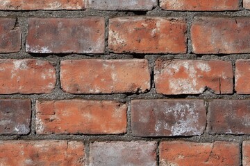 Fototapeta premium Seamless sloppy cinder block rustic red brick wall, showcasing the texture and color variations of the bricks. The mortar between the bricks is visible, adding to the overall character of the wall.