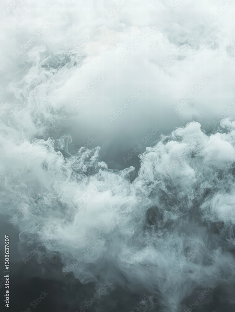 Poster ethereal cloudscape: abstract view of billowing clouds, their forms suggestive of mysterious atmosph