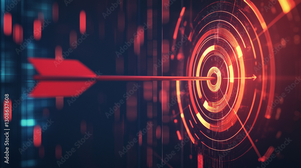 Aufkleber abstract red arrow striking digital target center precisely accurate technology aim goal data future