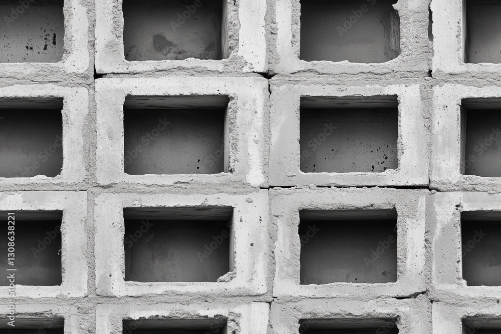 Poster seamless concrete block wall, showcasing a grid pattern of hollow rectangular openings. the texture 