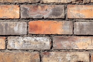 Seamless sloppy cinder block textured brick wall featuring a mix of orange and gray bricks with...