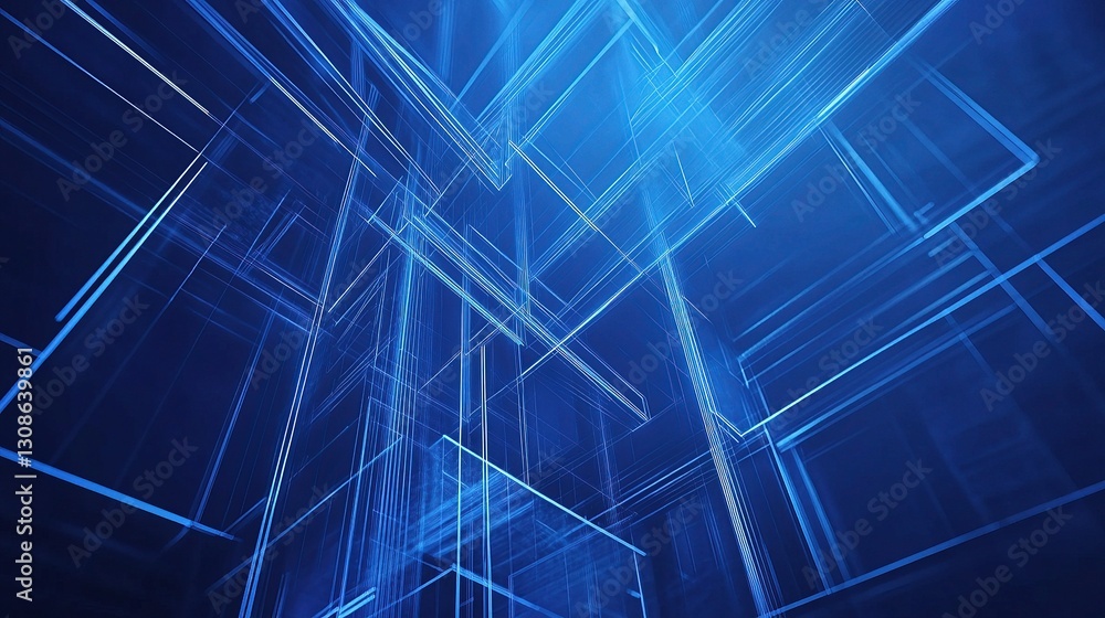 Poster abstract geometric lines and shapes in dynamic blue design