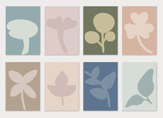 A collection of abstract foliage vector posters featuring elegant leaves, floral elements, organic shapes, and earthy tones. Perfect for eco-friendly packaging, interior decor, covers, wall art