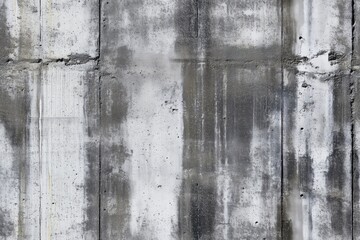 Obraz premium Seamless wet streaks bunker textured concrete wall, featuring a mix of gray tones, stains, and weathered patterns. The surface shows signs of aging and wear, with visible cracks and imperfections.