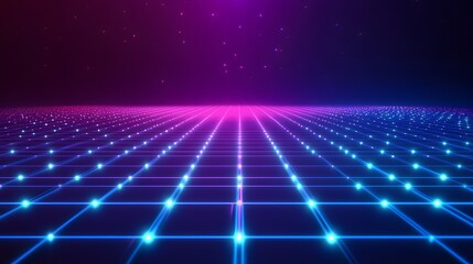 Obraz premium Glowing grid and lights against a purple and blue gradient background