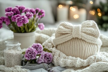 Cozy Knit Hat & Flowers for Bedroom Hygge.