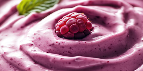 Smooth berry yogurt topped with fresh fruit.
