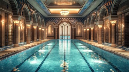 Obraz premium Luxurious Indoor Pool, Moroccan Design