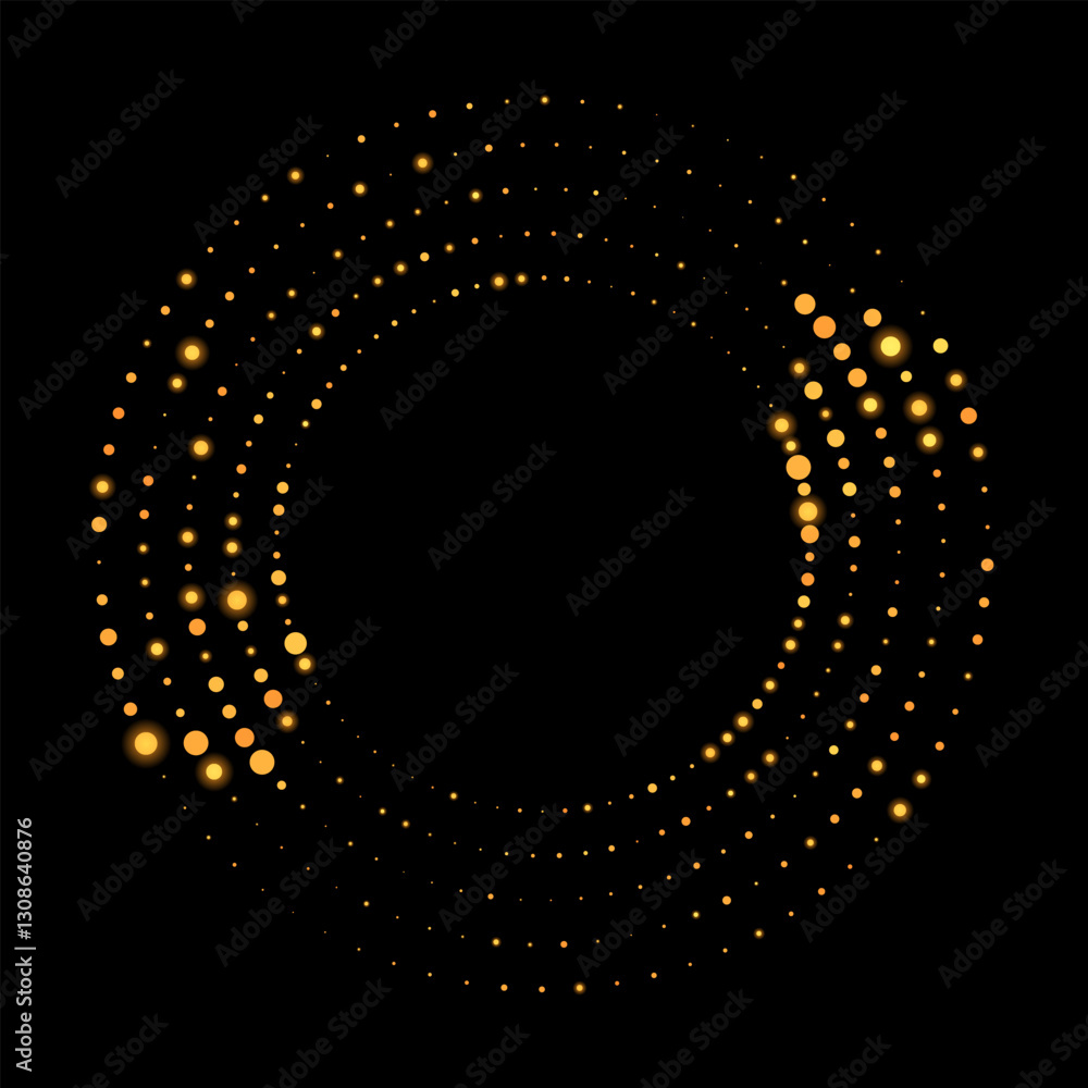Aufkleber Circle abstract background with dynamic halftone dots like arrows. Golden dots on the black background.